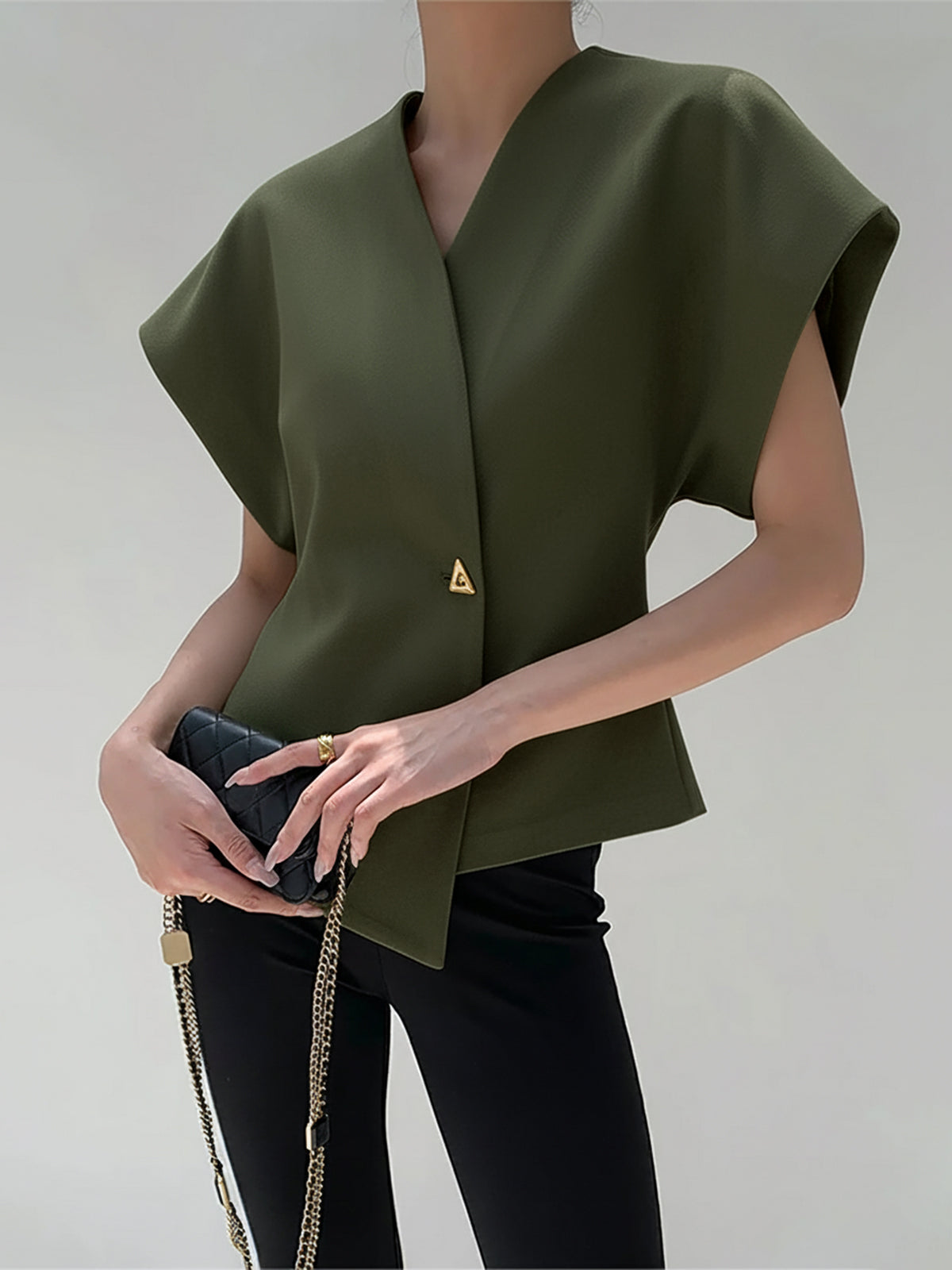 Trendy V-Neck Button Down Blouse