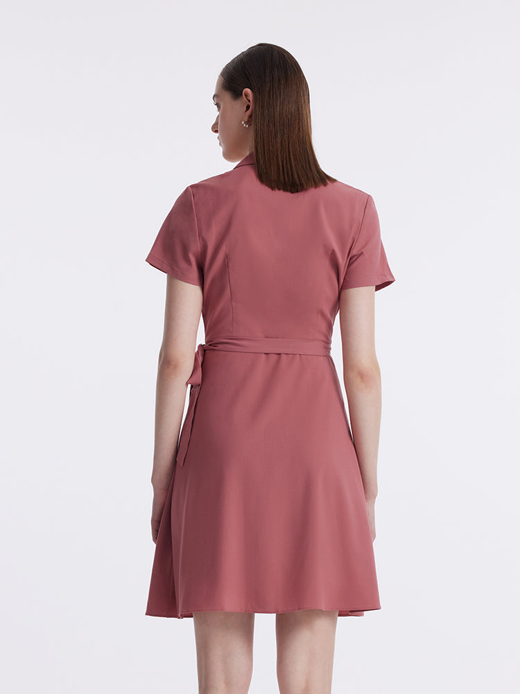 V-neck Notched Lapel Lace-Up Mini Dress