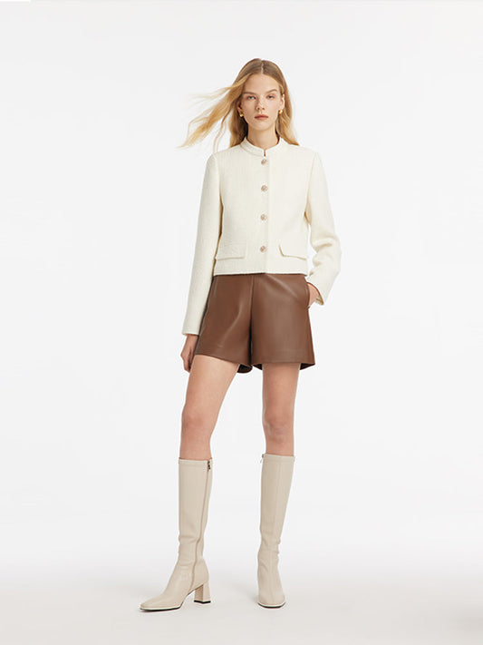 Goelia Women's Wool Blend Stand Collar Single-Breasted Women Jacket For Work And Daily