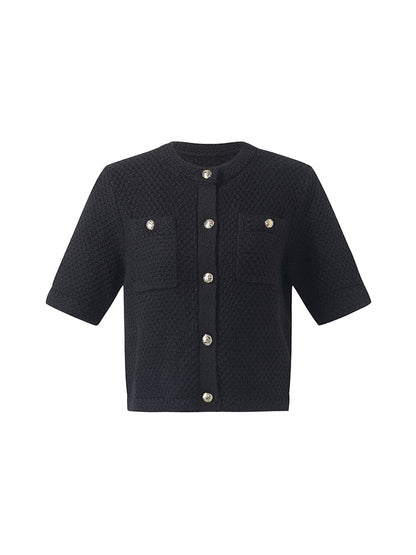 Openwork Round Neck Knitted Women Cardigan