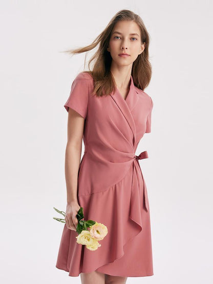 V-neck Notched Lapel Lace-Up Mini Dress