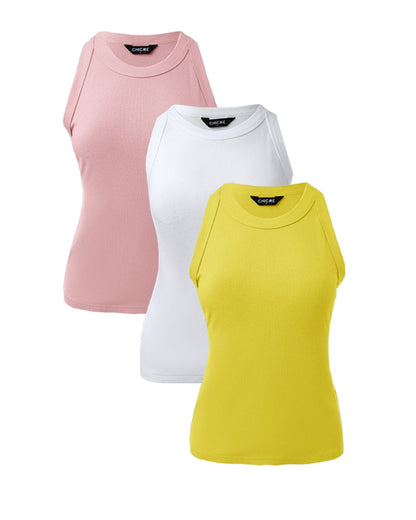 3 Pack Knit Round Neck Thick Strap Racerback Tank Tops(Without Pads)