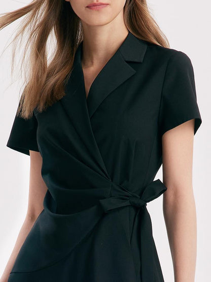 V-neck Notched Lapel Lace-Up Mini Dress