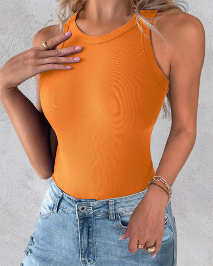 3 Pack Knit Round Neck Thick Strap Racerback Tank Tops(Without Pads)