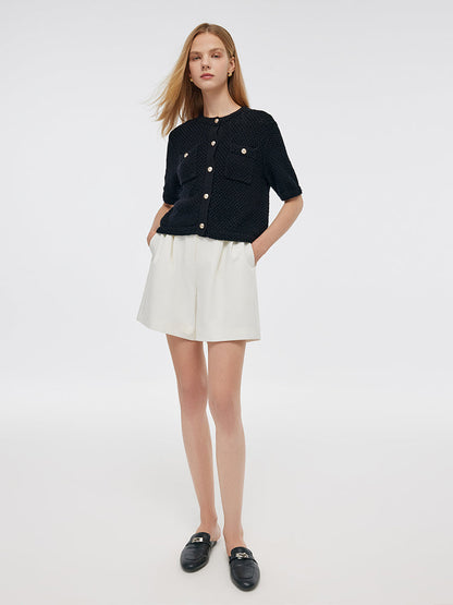 Openwork Round Neck Knitted Women Cardigan