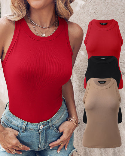 3 Pack Knit Round Neck Thick Strap Racerback Tank Tops(Without Pads)