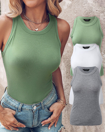3 Pack Knit Round Neck Thick Strap Racerback Tank Tops(Without Pads)