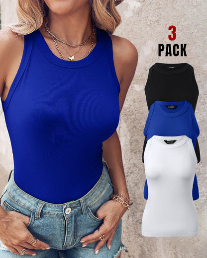 3 Pack Knit Round Neck Thick Strap Racerback Tank Tops(Without Pads)