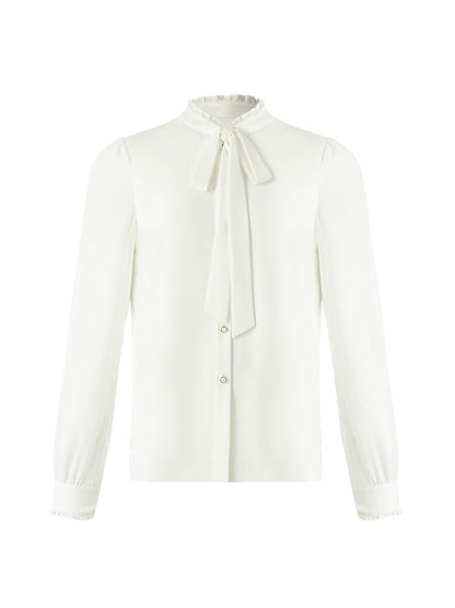 Bow Tie Ruffle Collar Women Shirt