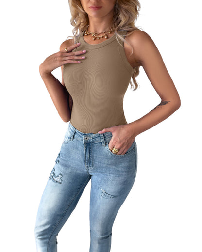 3 Pack Knit Round Neck Thick Strap Racerback Tank Tops(Without Pads)