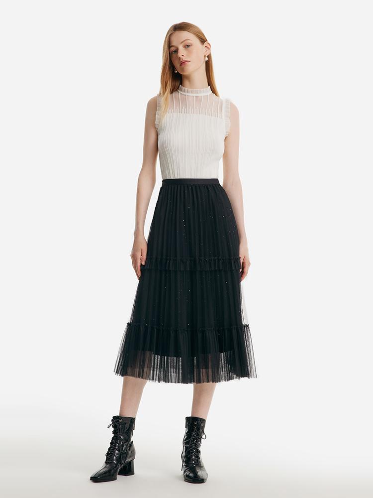 Tencel And Woolen Lace Ruffle Women Tank Top