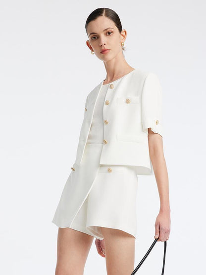 White Acetate Blazer And Shorts Two-Piece Suit
