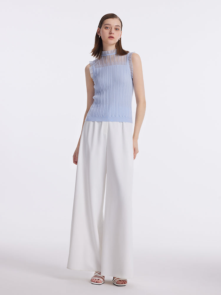 Tencel And Woolen Lace Ruffle Women Tank Top