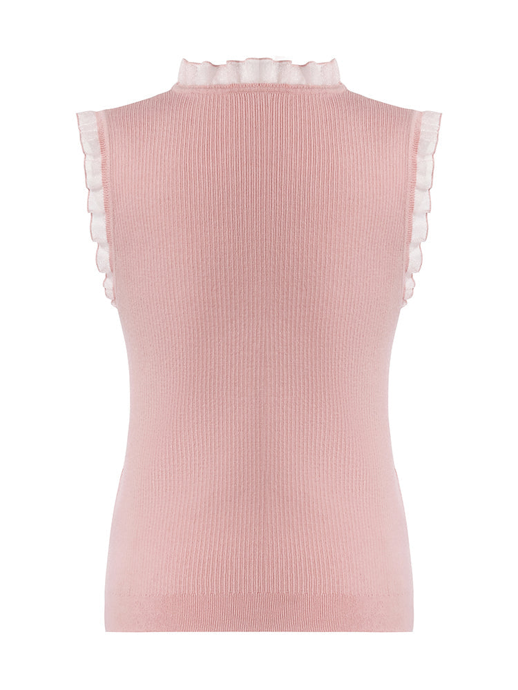Tencel And Woolen Lace Ruffle Women Tank Top