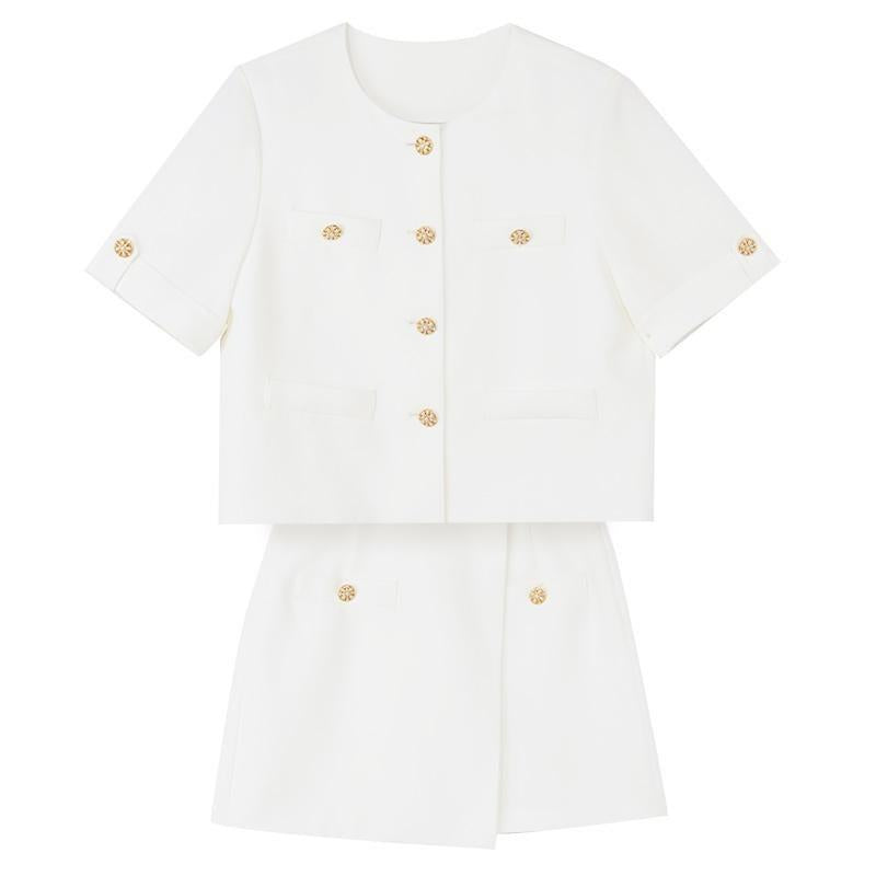 White Acetate Blazer And Shorts Two-Piece Suit