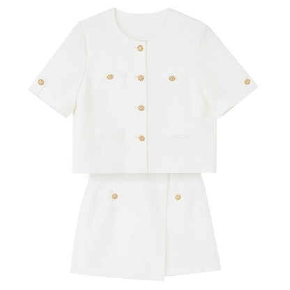 White Acetate Blazer And Shorts Two-Piece Suit