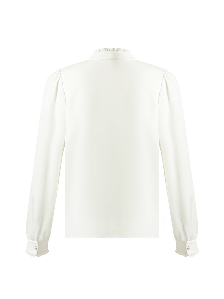 Bow Tie Ruffle Collar Women Shirt