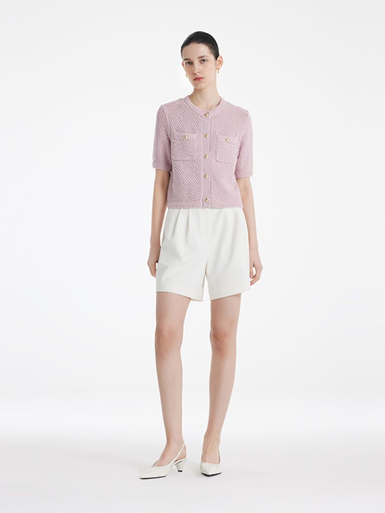 Openwork Round Neck Knitted Women Cardigan