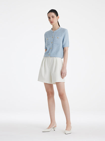 Openwork Round Neck Knitted Women Cardigan