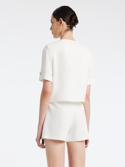 White Acetate Blazer And Shorts Two-Piece Suit