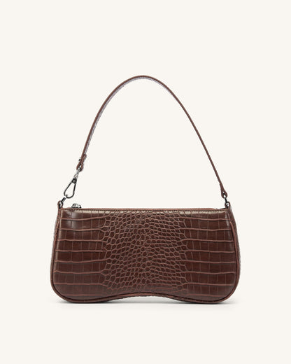 Eva Shoulder Handbag - Brown Croc
