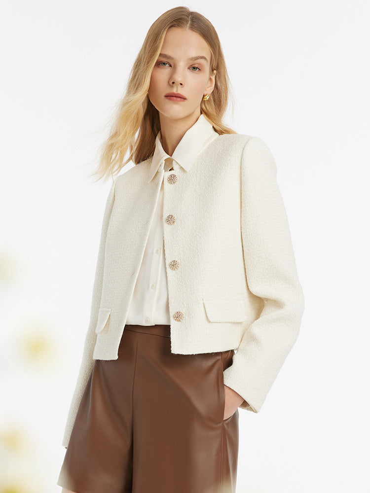 Goelia Women's Wool Blend Stand Collar Single-Breasted Women Jacket For Work And Daily