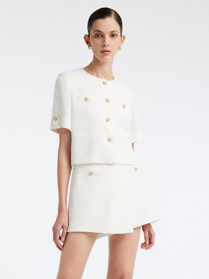 White Acetate Blazer And Shorts Two-Piece Suit