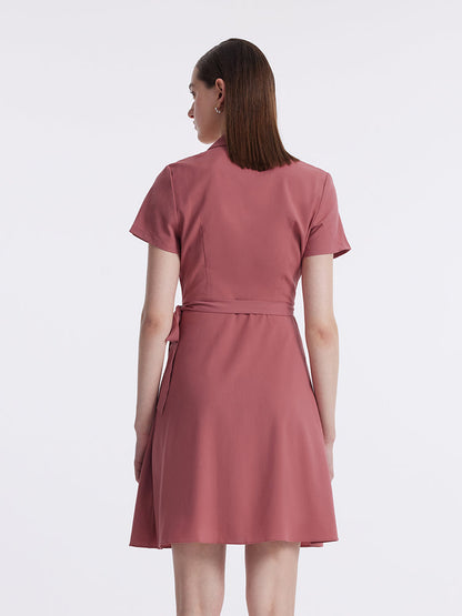 V-neck Notched Lapel Lace-Up Mini Dress