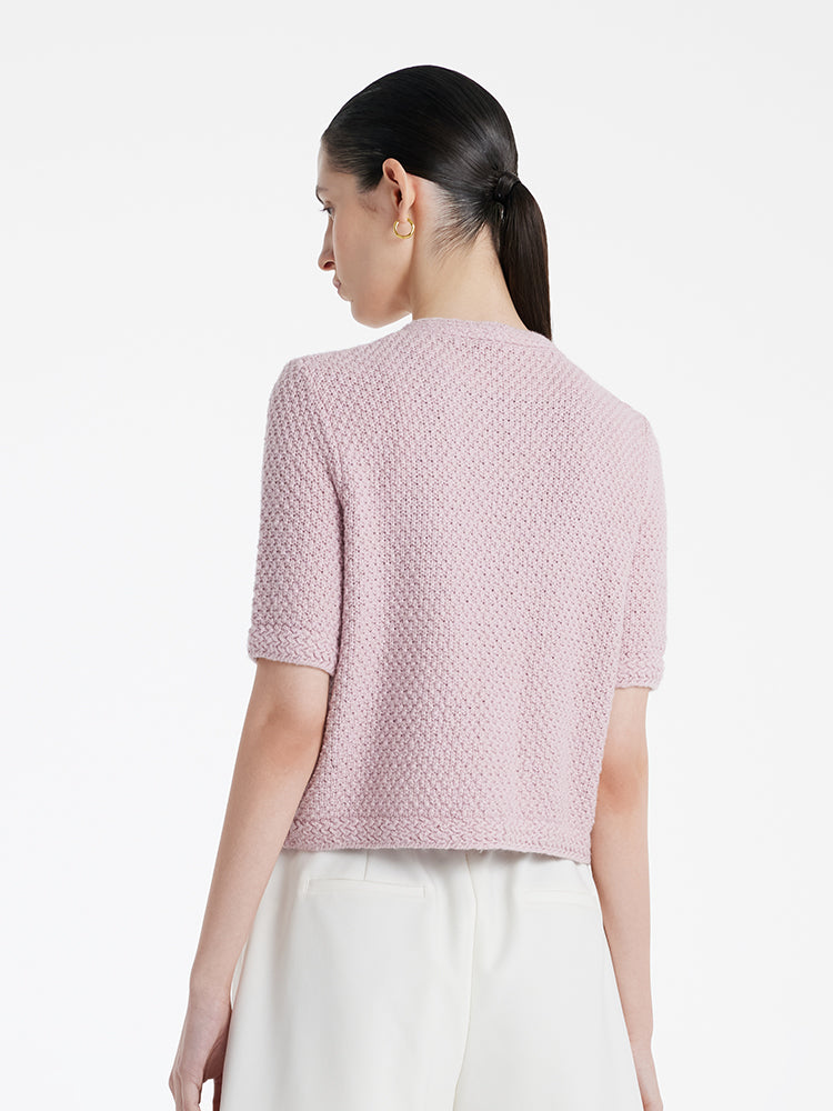 Openwork Round Neck Knitted Women Cardigan