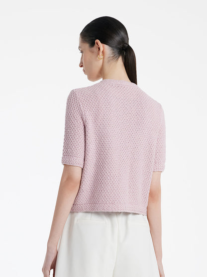 Openwork Round Neck Knitted Women Cardigan