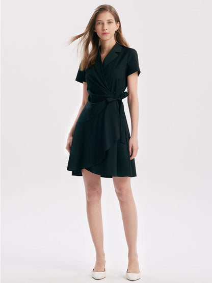 V-neck Notched Lapel Lace-Up Mini Dress