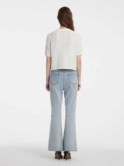 Openwork Round Neck Knitted Women Cardigan