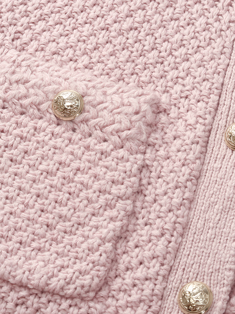 Openwork Round Neck Knitted Women Cardigan