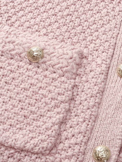 Openwork Round Neck Knitted Women Cardigan